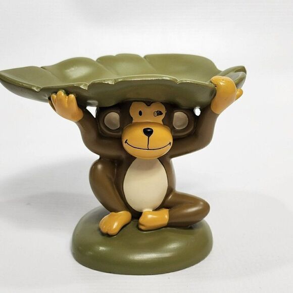 Toy 4" Monkey Holding Up A Leaf  Plastic Toy Decor - Picture 6 of 9